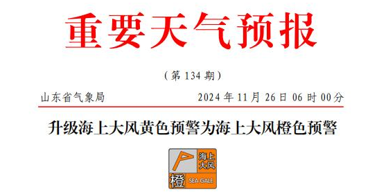 山东海上大风橙色预警，，，，，部分口岸或暂停作业